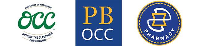 Logos for Outside the Classroom Curriculum, Pitt Business OCC, and Pitt Pharmacy programs